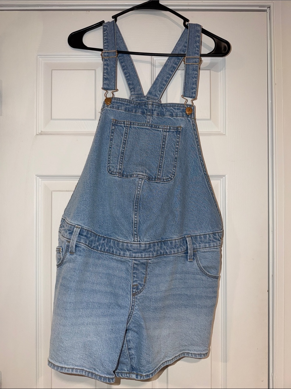Isabel by Ingrid+Isabel Light Wash Denim Short Overalls Maternity Shortall